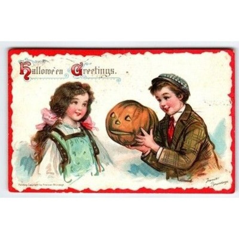 Vintage 1912 Halloween Greetings Postcard by Frances Brundage, Divided Back